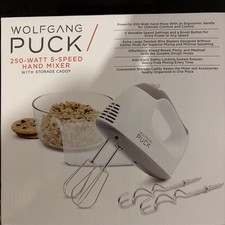 NEW Wolfgang Puck Hand Mixer, 250 Watt 5 Speed W/ Storage Caddy