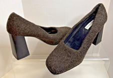 Vintage 90s Linea Roma Chunky Block Heel Pumps Gray Wool Square Toe Size 8M