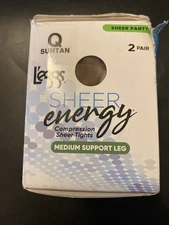 L'eggs Sheer Energy Control Top Pantyhose Size Q Suntan Medium Support 2 Pairs