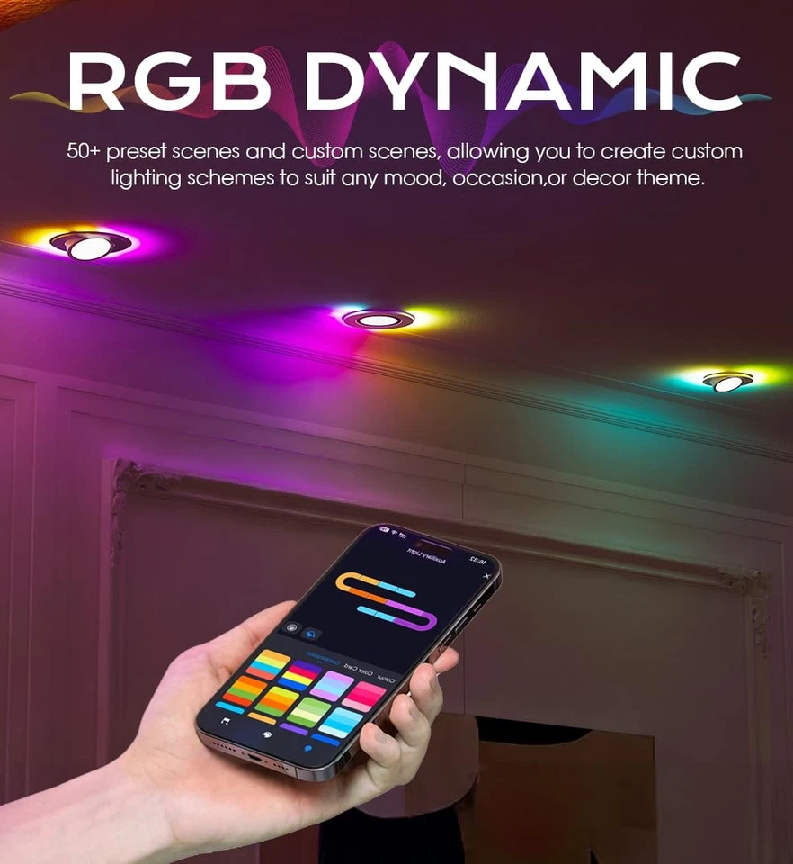 [Paquete de 4] Cardán de 6 pulgadas Iluminación empotrada inteligente con luz de acento degradada y... Foto 2 de 4