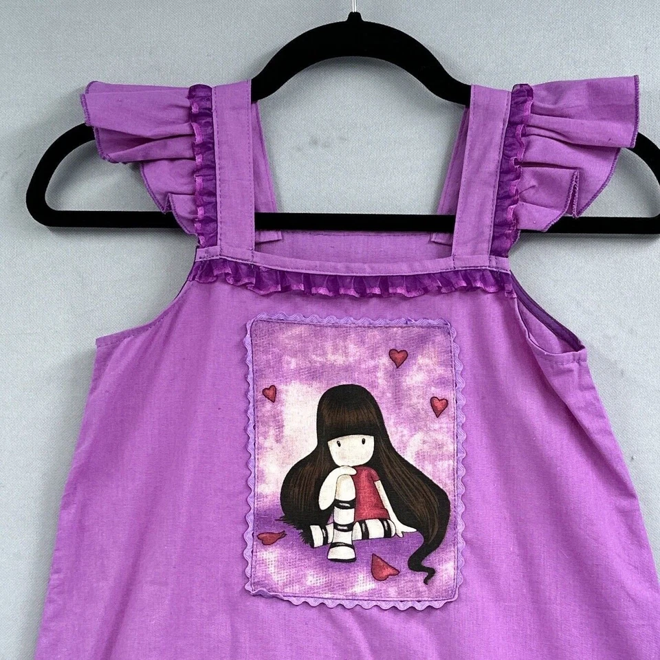 Маленькая девочка оборкой рукав льняное платье девочек Sz 6 T фиолетовый прерии коттедж вечеринки - Изображение 2 из 4