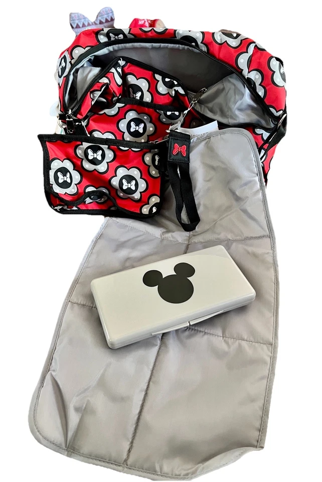 DISNEY BABY MINNIE MOUSE 5-in-1 Adjustable Strap Red Carryall Diaper Bag Set NWT - Image 2 of 4