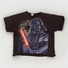 VTG Y2K Star Wars Darth Vader Death Star Large Graphic Print T-Shirt Sz L 