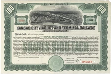 Kansas City Viaduct and Terminal Railway. Stock Certificate.
