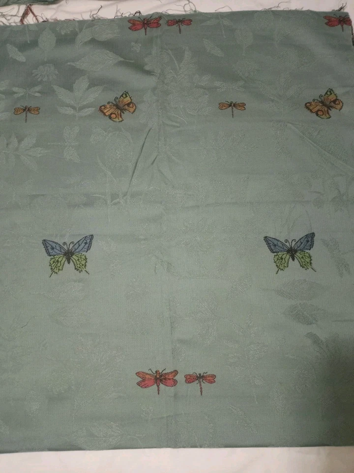 2) 26"X 1.38 Yds Textured Upholstery Fabric Pcs Embroidered Butterflies Blue - Image 3 of 4