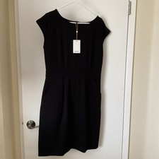Quince Womens Ultra-Stretch Ponte Cap Sleeve Dress Black Basic Sleeved L - NWT