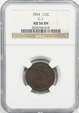 1854 1/2C C-1 NGC AU58 BN