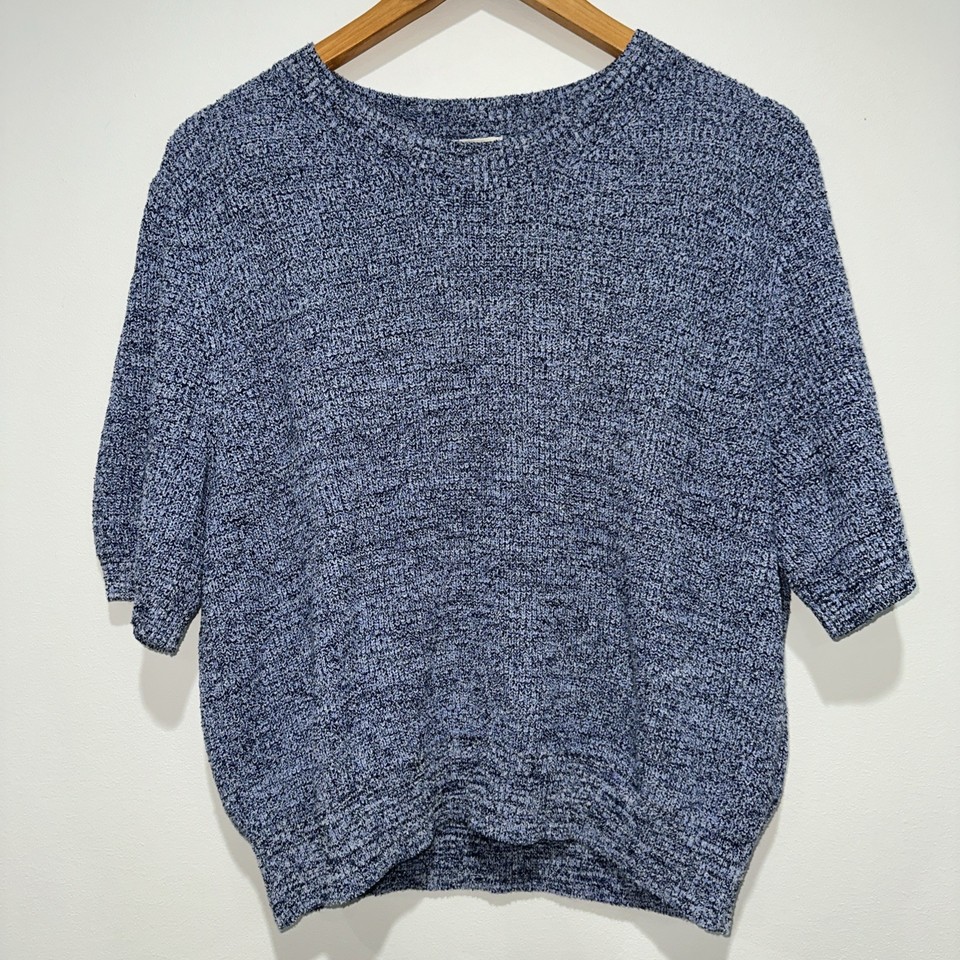 Gorman Top Blue Marled Knit Short Sleeve Sweater Women’s Size 16 Cotton Blend