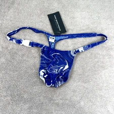 N2N Bodywear Men blue marble fire island Sheer mesh swim thong swimwear L XL