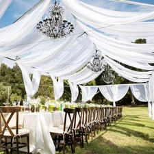 6 Panels White Wedding Ceiling Drapes 5ftx30ft Ceiling Drapes Chiffon Fabric ...
