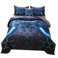 Twin Gamer Comforter Set for Boys,6 Piece Bed in A Twin 6-Piece Grey Blue