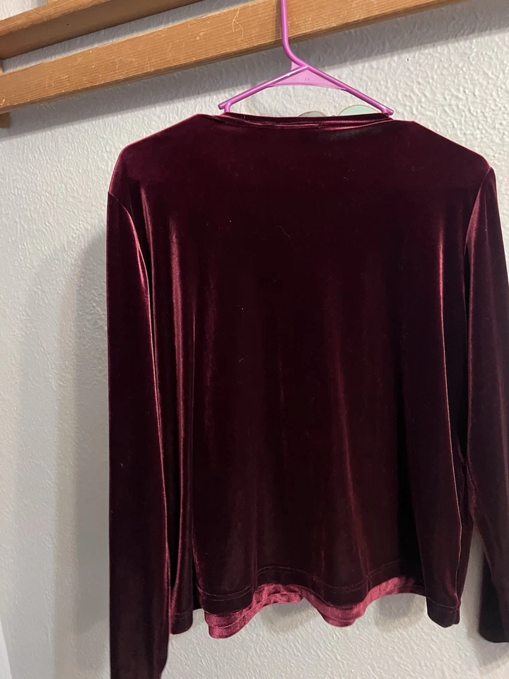 Top Pullover Croft & Barrow Mujer Granate Cuello Redondo Cuello Dividido Terciopelo PXL Foto 4 de 4