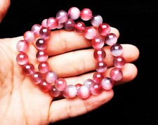 9.8mm 2Pcs Natural Watermelon Cat Eye Crystal Gemstone Round Beads Bracelet AAA