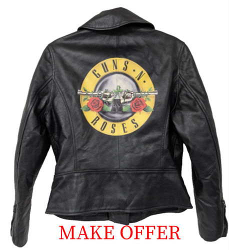 Guns N' Roses Jacket Womens Large Black Leather Biker Moto Rock Band OFFICIAL