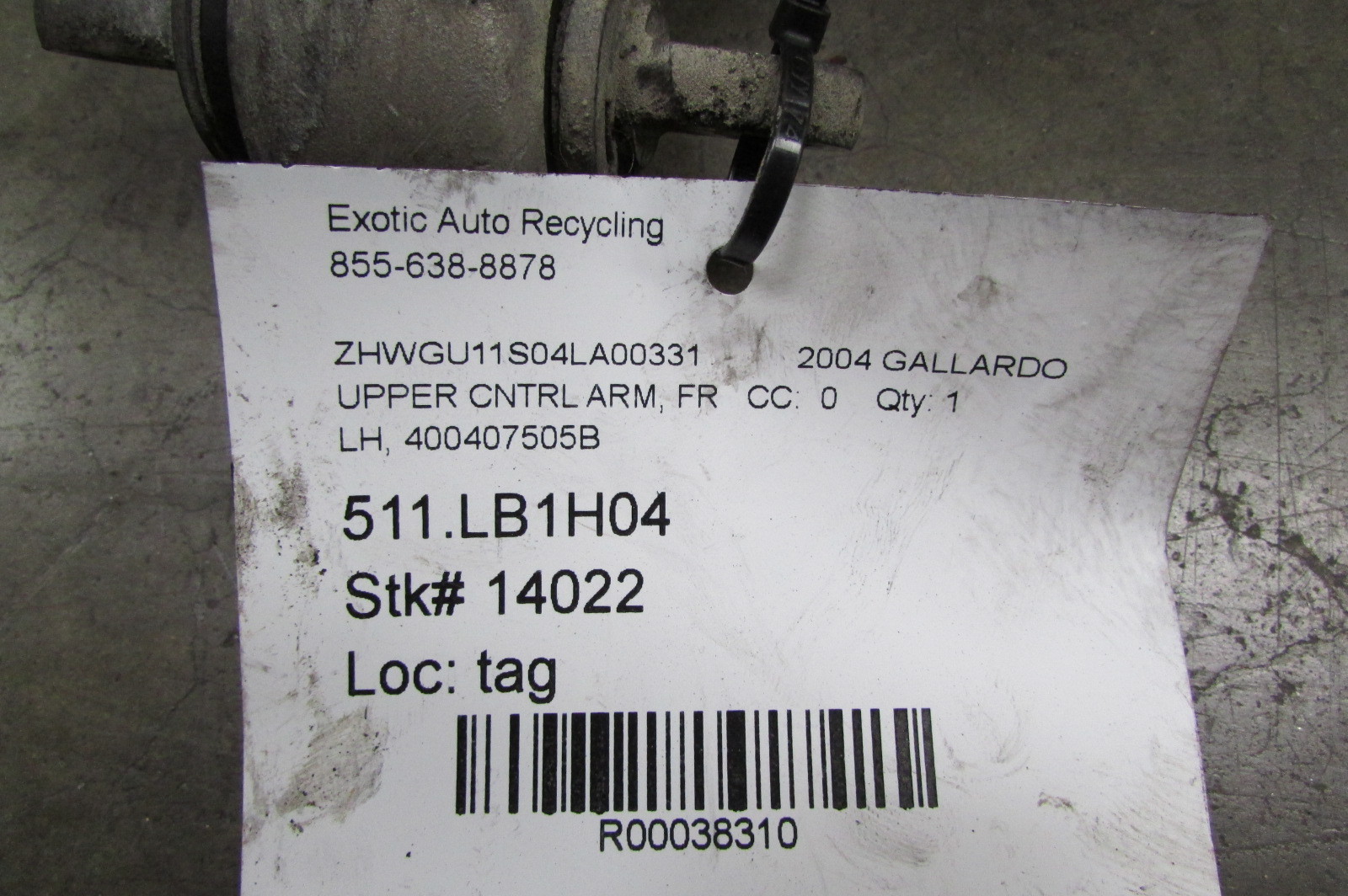 04-08 Lamborghini Gallardo, LH Left Front Upper Control Arm, Used P/N 400407505B