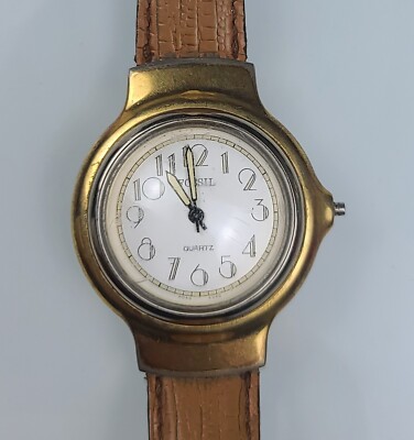 Vintage 1984 Fossil Western Bubble Watch Dome Crystal OG Leather