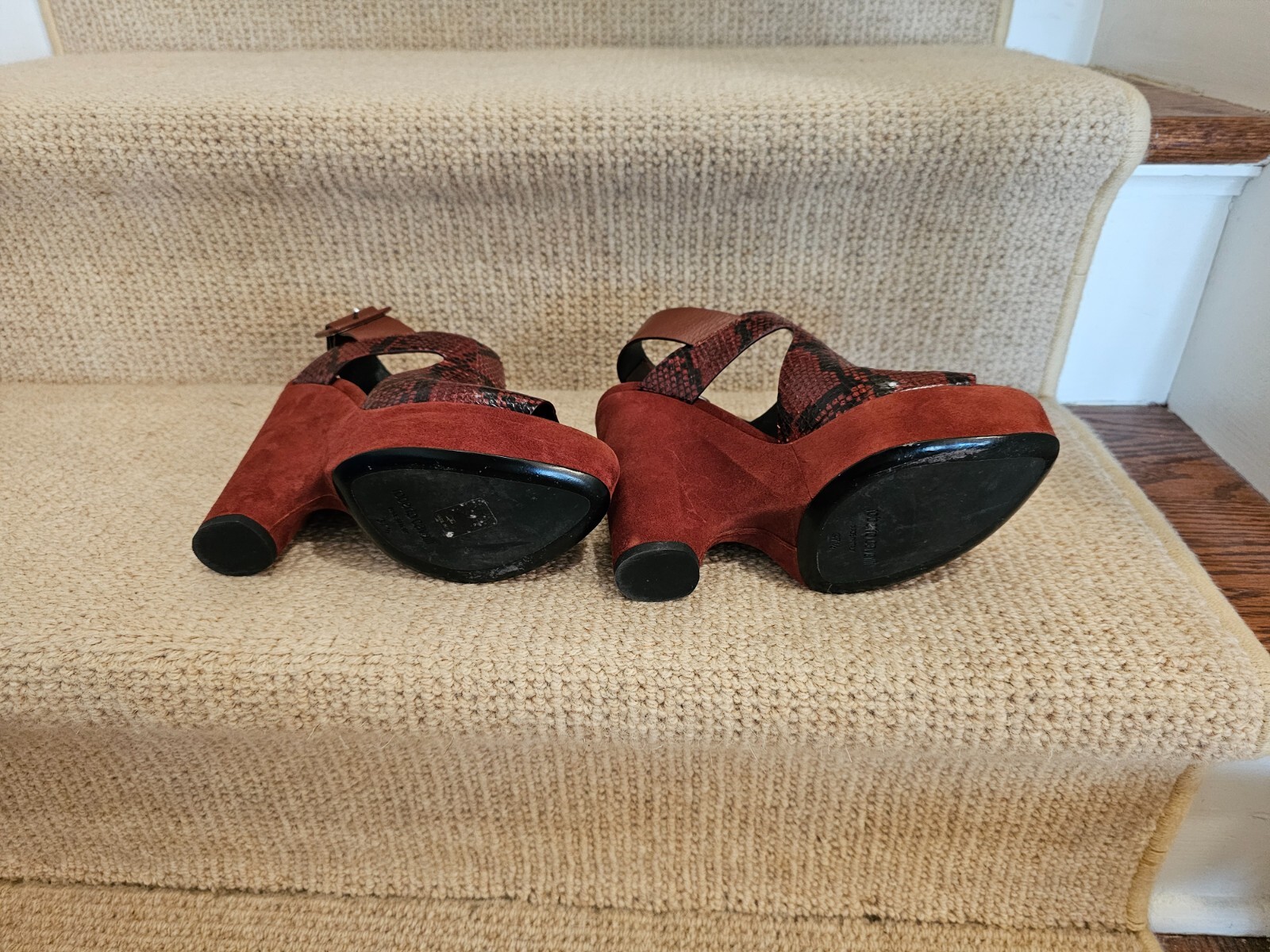 ROBERTO CAVALLI Burgundy Python Print Leather & S… - image 6