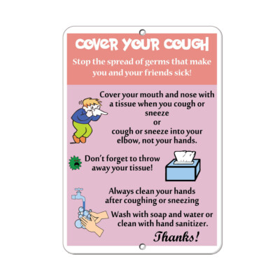 Vertical Metal Sign Multiple Sizes Cover Your Cough Stop Spreading Germs