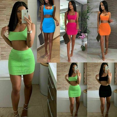 neon crop top and skirt
