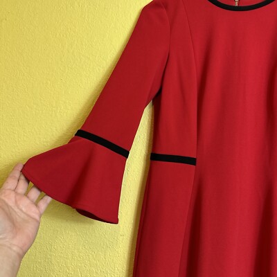 Calvin Klein Women's Red Dress size 2 Sheath 3/4 Bell Sleeve Stretch | eBay