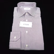 ETON DRESS BUTTON SHIRT -15.5 35 36 PURPLE RED WHITE -SLIM -ROYAL TWILL STRIPE