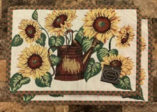 PAIR Sunflower Place Mats Placemat Tapestry Yellow Flower Floral Beige New NWT