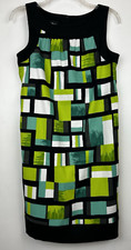 Alyx Petite Dress 8 Petite Green Colorblock Sheath Sleeveless Pockets 70s Vibe