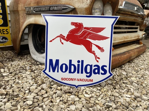 Antique Vintage Old Style Mobil Gas Service Station Sign