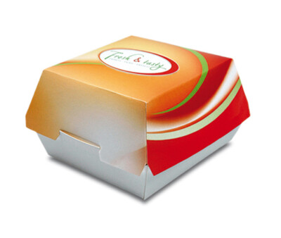 Burger-Box Hamburgerbox ''Fresh & Tasty'' klein, bedruckt, 500 St.