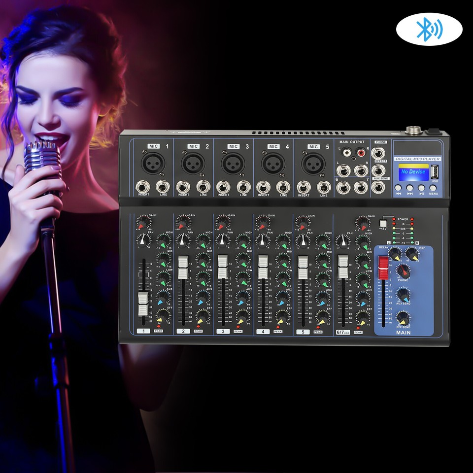 Bluetooth Audio Mixer USB DJ Sound Mixing Console 7Channel Bands