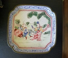 Antique 18th Chinese Export Canton Enamel Square Dish European Subject