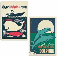 Whale & Dolphin Vinyl Sticker Set of 2 Car Bumper Decals