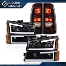 LED DRL Headlight & Tail Light Black Fit For 03-07 Chevy Silverado