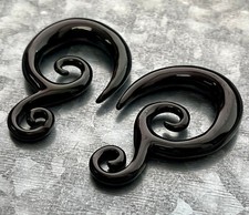 PAIR Black Steel Double Swirl Tapers Plugs Tunnels Gauges Guage Expander Hangers