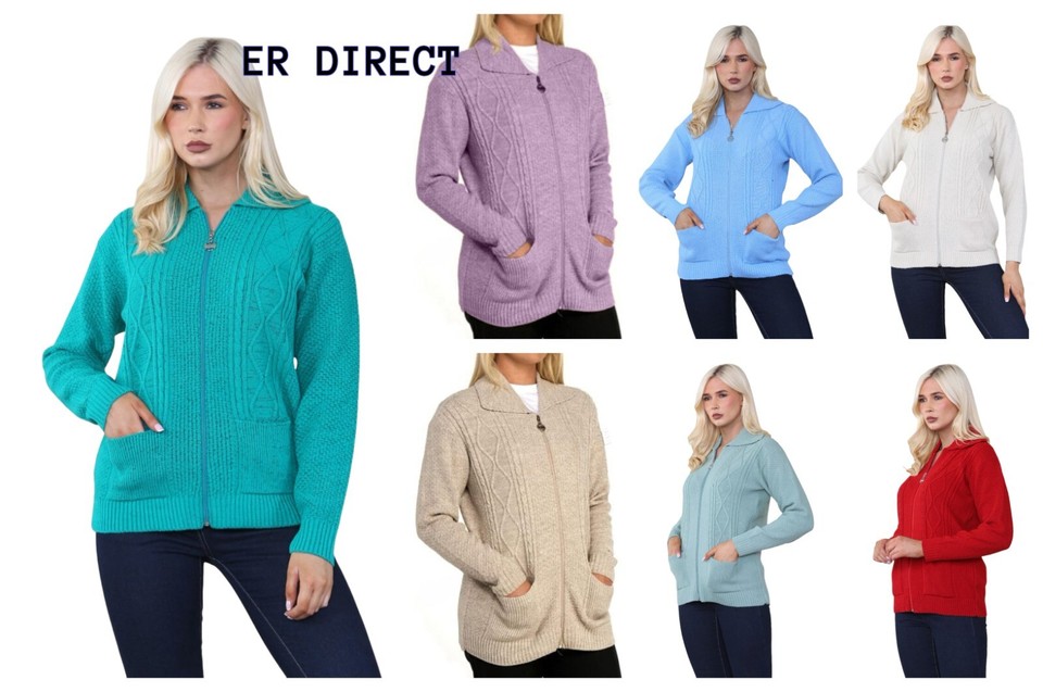 Cárdigan para mujer con cremallera cuello con cremallera tejido con cable manga larga cremallera bolsillo jersey
