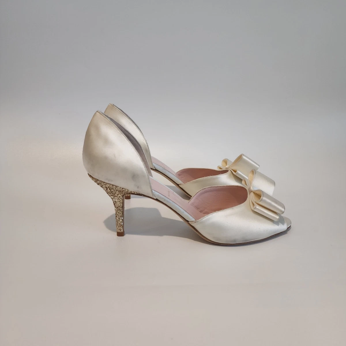 Kate Spade New York Sela Ivory Gold Bow Tie Glitter D Orsay Peep Toe Heels 9.5