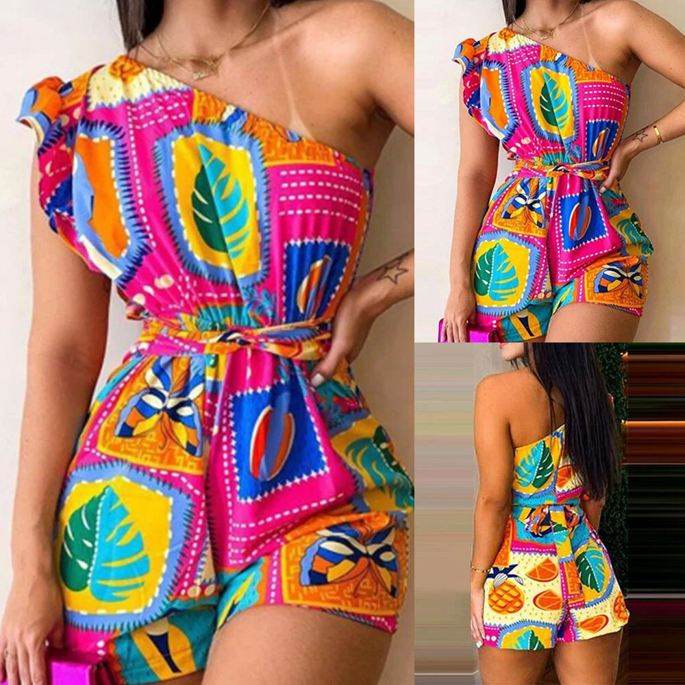 Womens Boho Print Sleeveless Ruffle Jumpsuit Romper Shorts Summer Mini  Playsuit | eBay