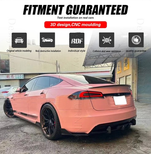 2X REAL Carbon Fiber Rear Bumper Lip Splitters Fins For Tesla Model S 2021-2024 - Picture 3 of 15
