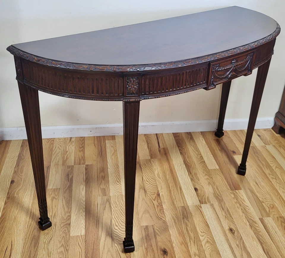 CONSOLA Servidor Demi-Lune De Caoba Tallada Adams De Colección Siglo XX por JOHAN TAPP Foto 3 de 4