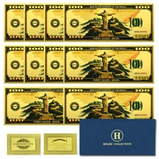 Brazil Christ Redeemer Gold Foil Plastic Banknotes 10pcs in Envelope 7 Wonders