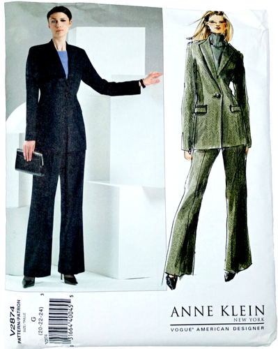 Vogue 2874 Anne Klein New York Sizes 20-24 Misses' Fitted Jacket & Pants UNCUT
