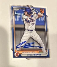 Carson Benge Mets Baseball Autographed Signed 2024 1st Bowman Card
