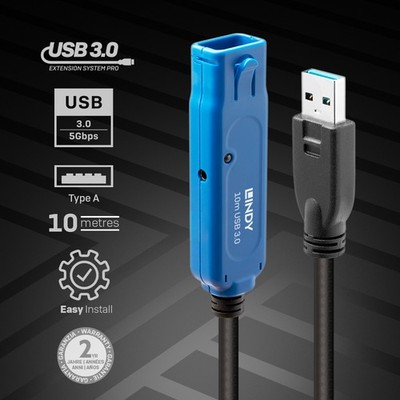 Lindy 43157 10m USB 3.0 Active Extension Pro Repeater 5Gbps