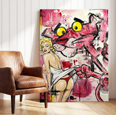 Marilyn Monroe & Rosa Panther - Love Pop Art, Leinwand, Acrylglas Wandbild Kunst