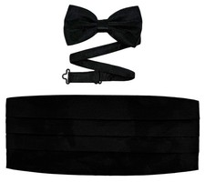 Men's Adjustable Formal Satin Bow Tie and Cummerbund Set - Black
