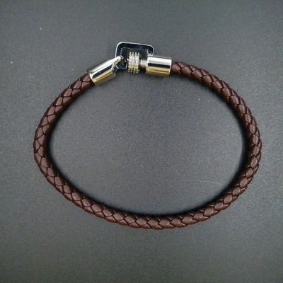 Armband S'AGAPO Modell Climber, Edelstahl 316L und Leder braun, 195 mm
