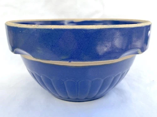 Vintage 7" Red Wing Stoneware Pottery Blue Ribbed #7 Mixing Bowl