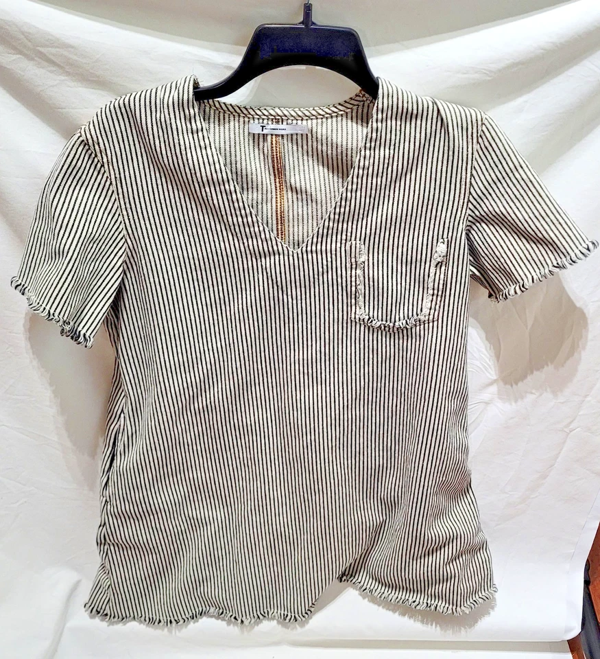 Camisa Alexander Wang Mujer 4 Rayas Manga Corta Bolsillo Flecos Vestido Camiseta Túnica Foto 2 de 4