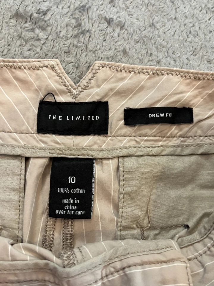 Shorts limitado feminino 10 bege bermuda carreira Drew Fit vestido elástico listrado - Imagem 2 de 4