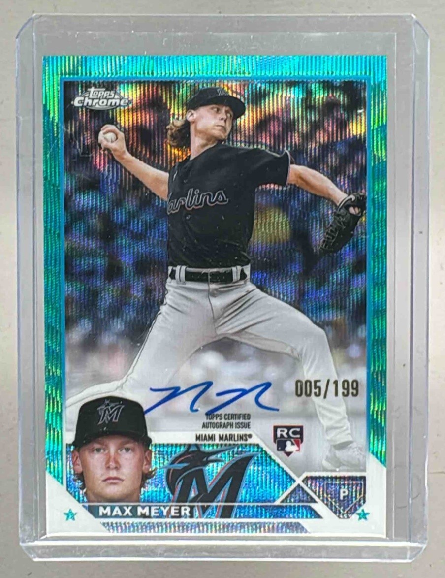 Max Meyer 2023 Topps Chrome #RA-MME Aqua Wave Refractor Rookie Auto RC /199